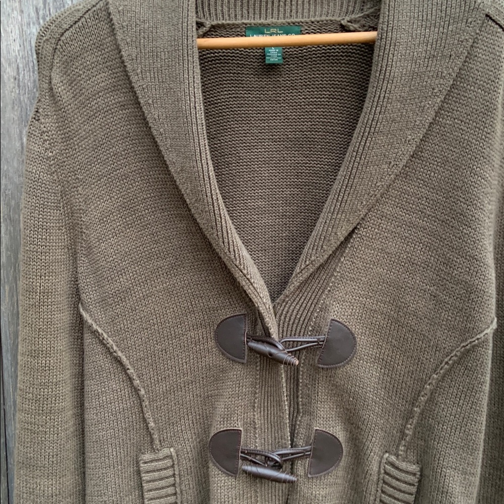 Lauren Ralph Lauren Taupe Toggle Cardigan - Picture 2 of 8